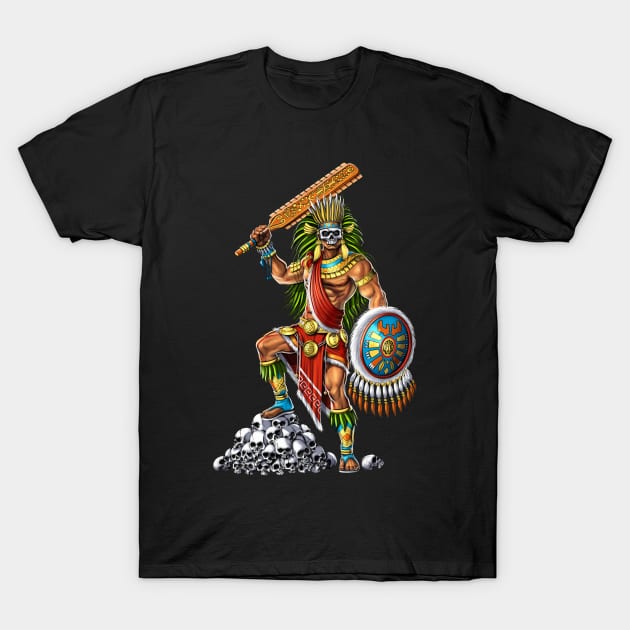 Aztec Skull Warrior T-Shirt by underheaven